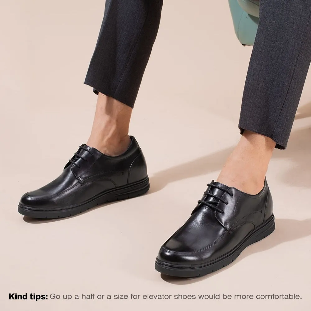 7 CM/2.76 Inches Taller - CMR CHAMARIPA Hidden High Heel Shoes For Men Black Leather Business Casual Elevator Shoes Lace Up Men Taller Shoes