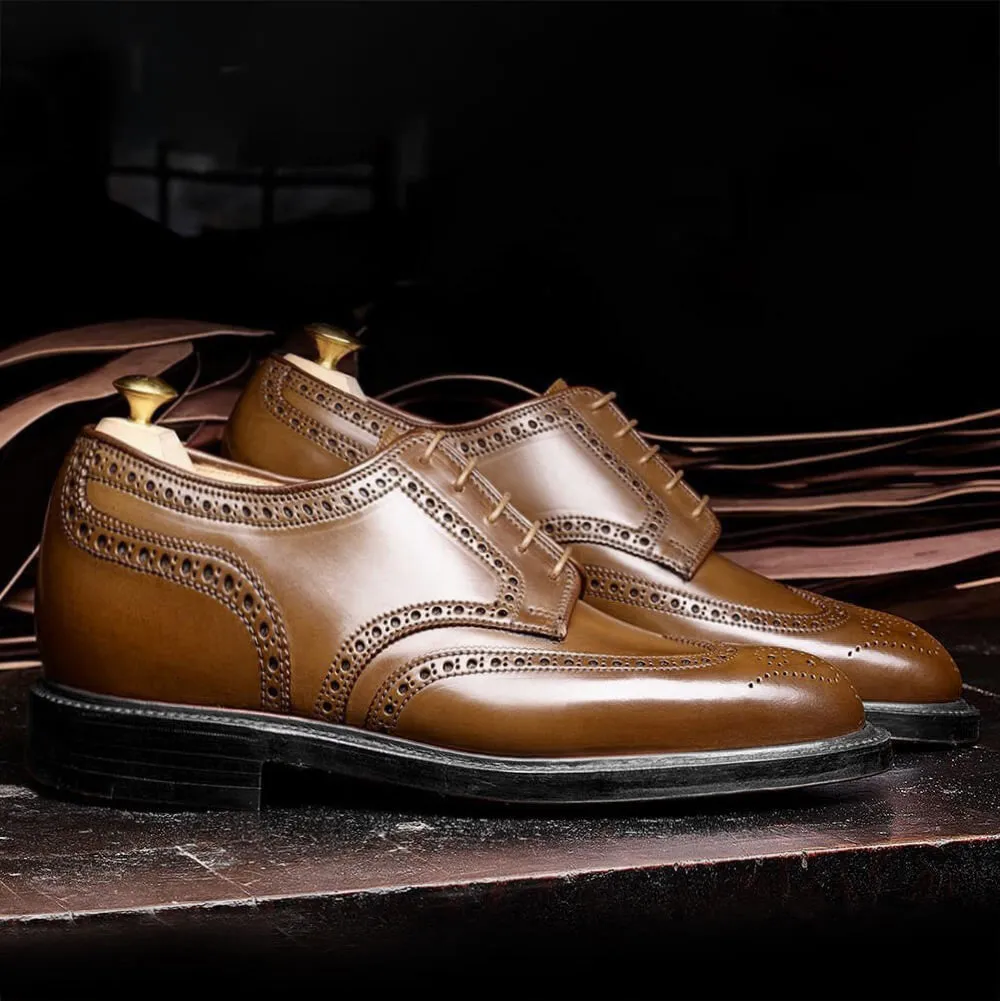 7CM/2.76 Inches CMR CHAMARIPA Men’s Elevator Dress Shoes - Yellow Brown Shell Cordovan Full Brogue Derby