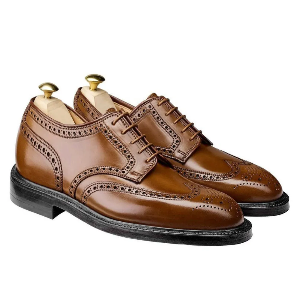 7CM/2.76 Inches CMR CHAMARIPA Men’s Elevator Dress Shoes - Yellow Brown Shell Cordovan Full Brogue Derby