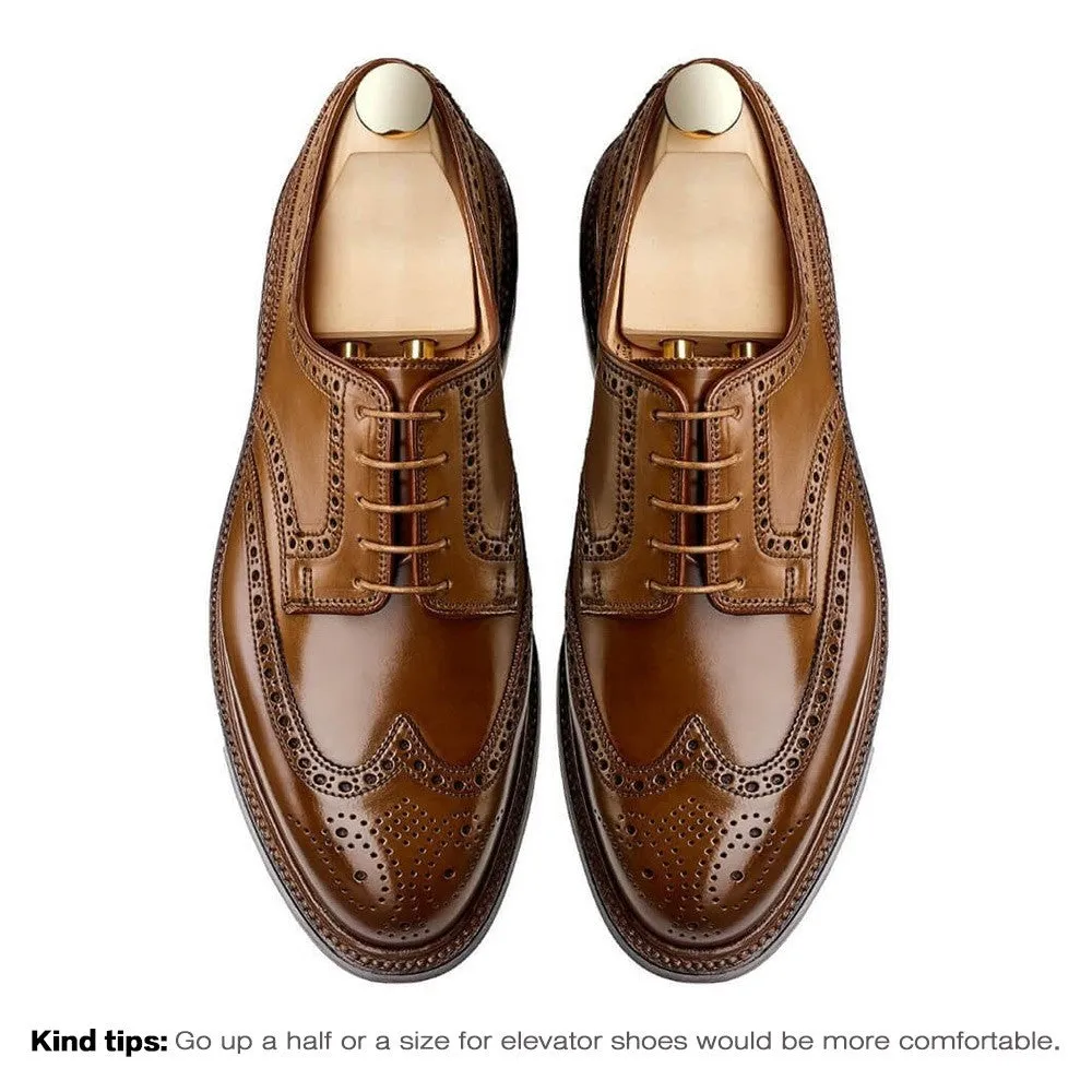 7CM/2.76 Inches CMR CHAMARIPA Men’s Elevator Dress Shoes - Yellow Brown Shell Cordovan Full Brogue Derby