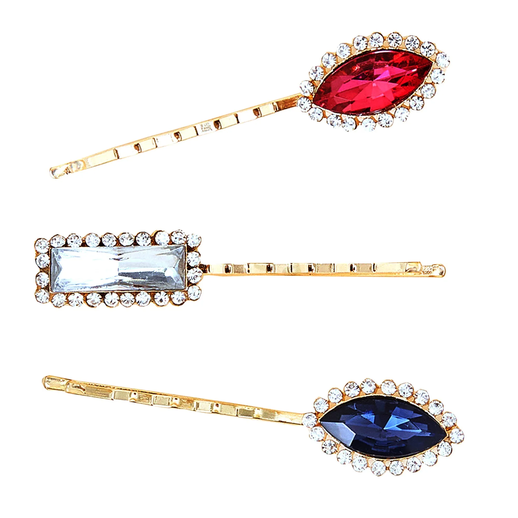 Accessorize London Women's 3 x Oversized Diamante Edge Gem Slides Hair Clips