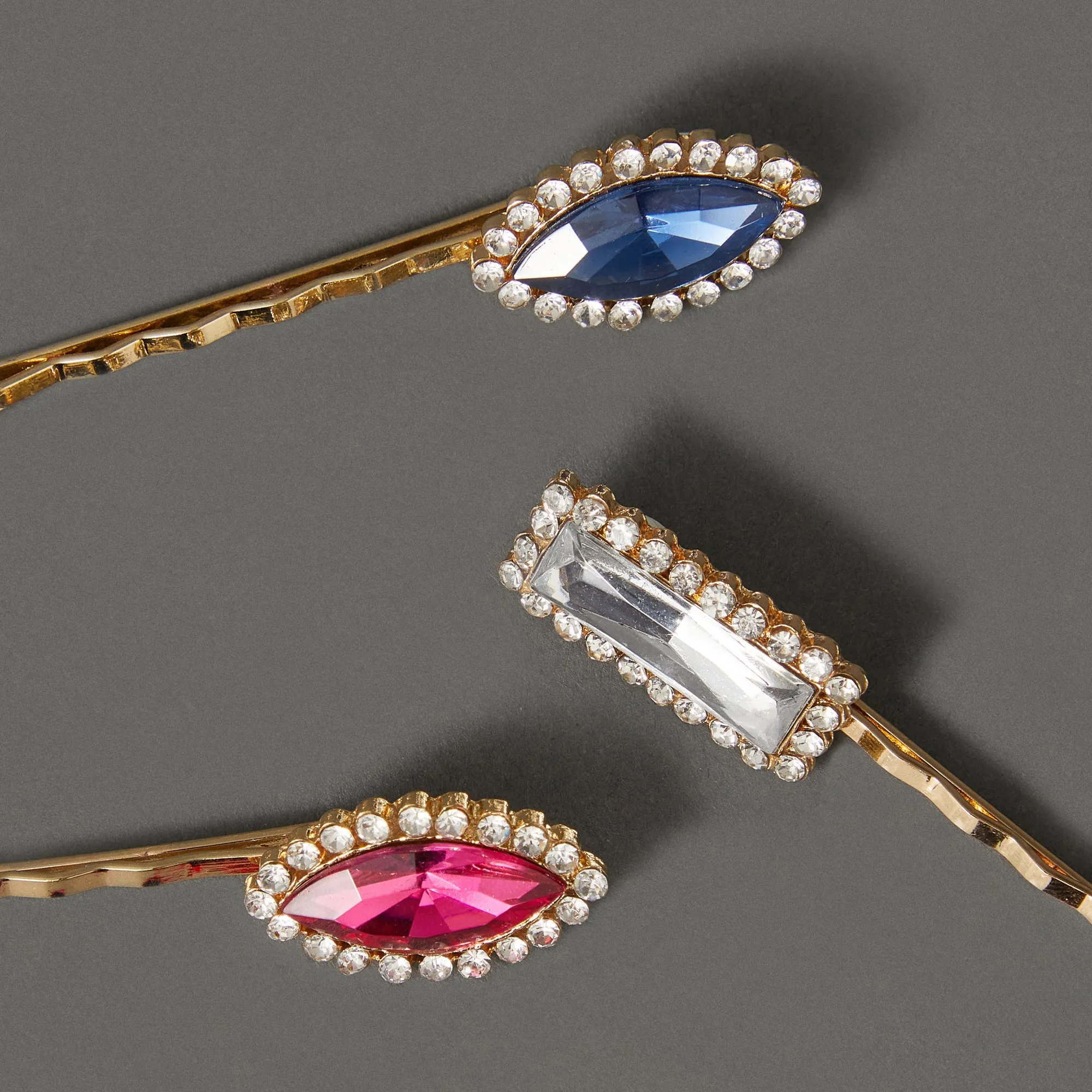 Accessorize London Women's 3 x Oversized Diamante Edge Gem Slides Hair Clips