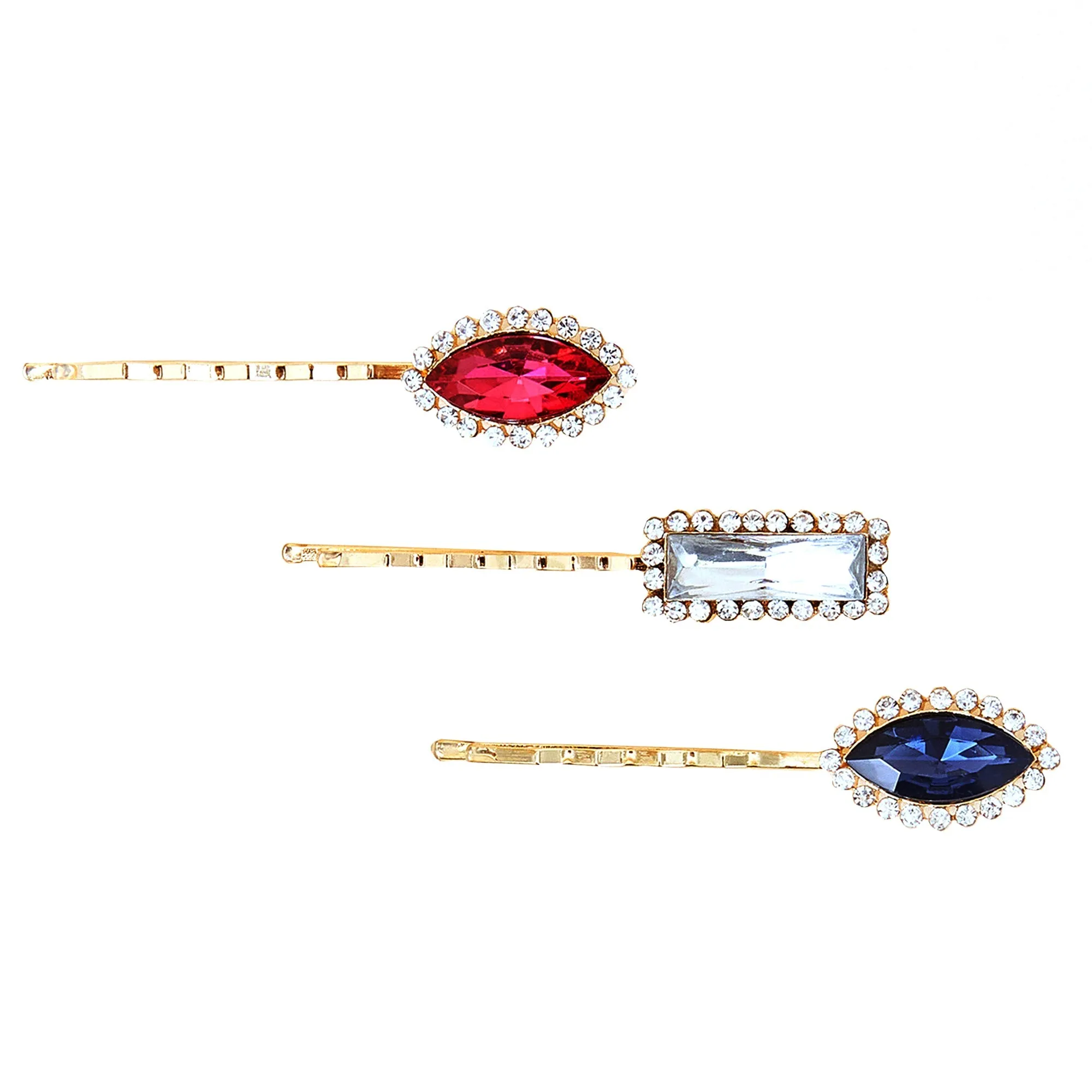 Accessorize London Women's 3 x Oversized Diamante Edge Gem Slides Hair Clips