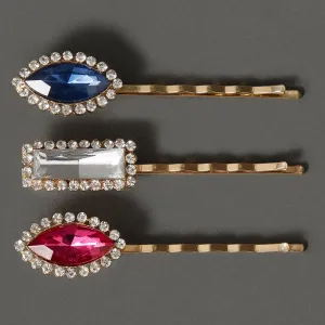 Accessorize London Women's 3 x Oversized Diamante Edge Gem Slides Hair Clips