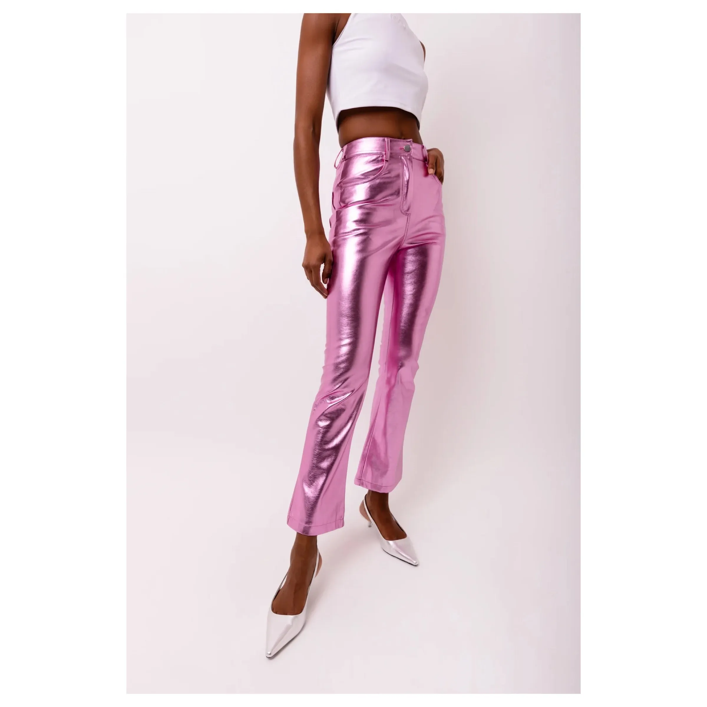 Amy Lynn Pink Metallic Slim Fit Pant