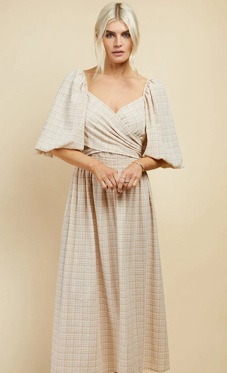 Beige Check Multiway Midi Dress