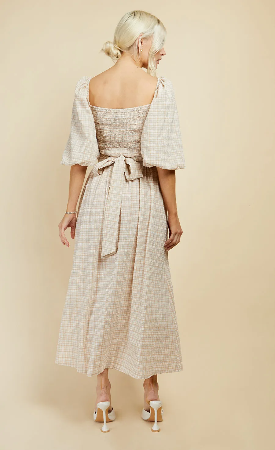 Beige Check Multiway Midi Dress