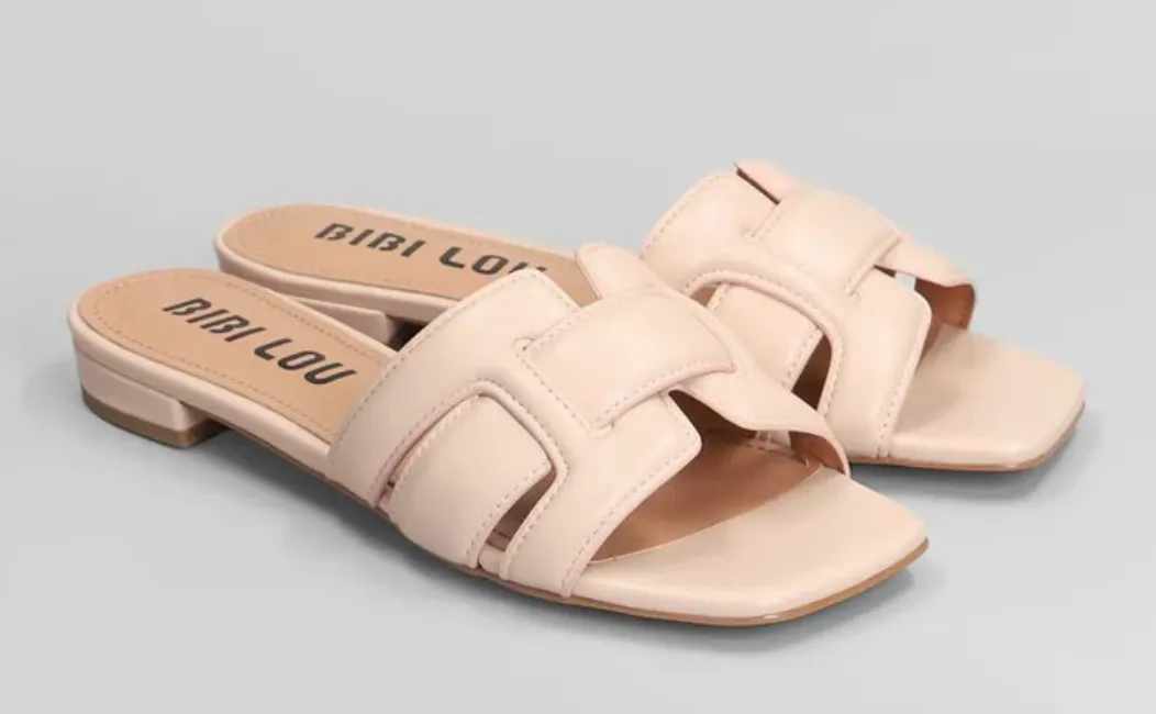 Bibi Lou Holly Nude Pink Leather Flat Sandals