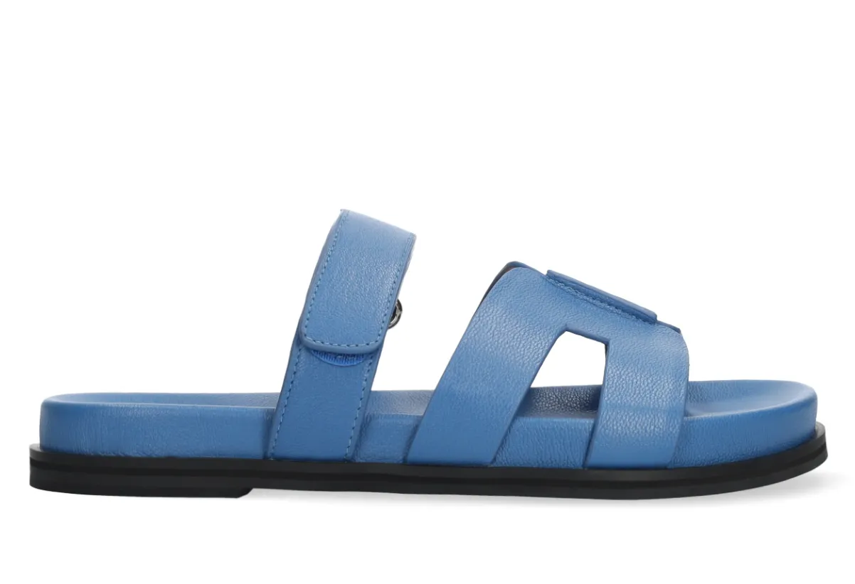 Bibi Lou Minty Azul Denim Leather Flat Sandals