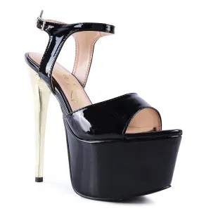 Black Ultra High Heeled Ankle Strap Sandal