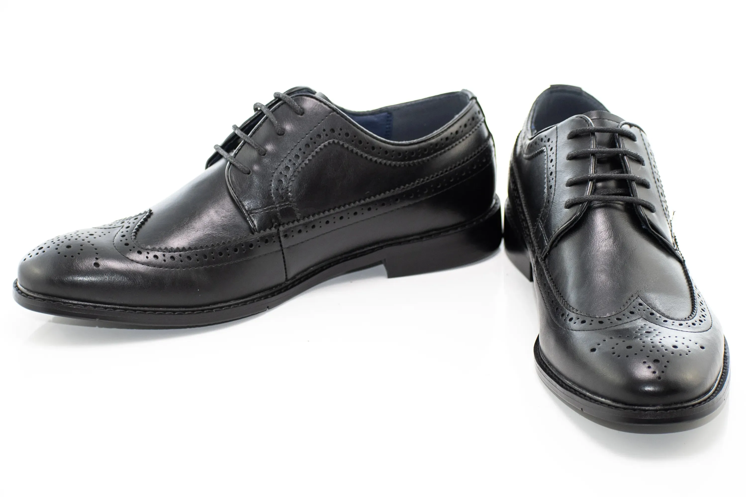 Black Wingtip Lace-Up Derby Dress Shoes
