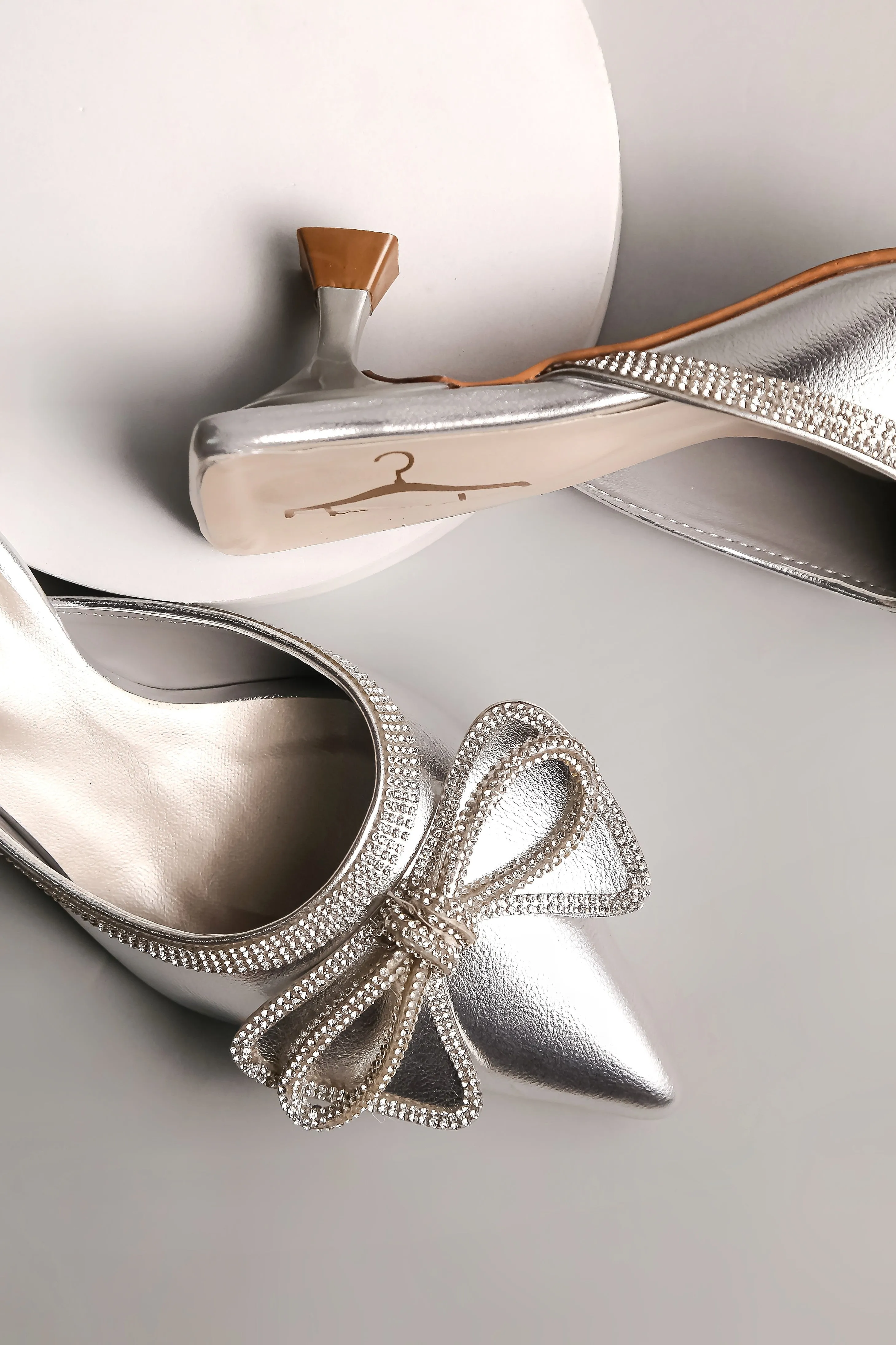 Brauch Silver Embellished Rhinestone Bow Kitten Heel Mules