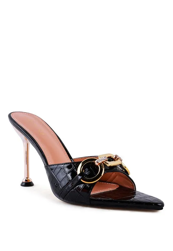 Buckle High Heel Slide Sandals