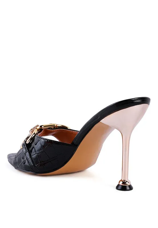 Buckle High Heel Slide Sandals