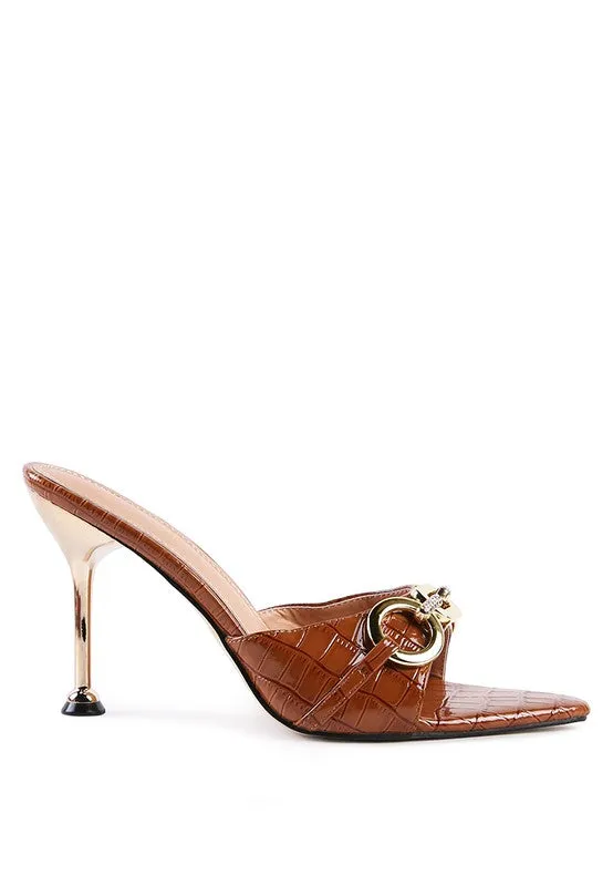 Buckle High Heel Slide Sandals