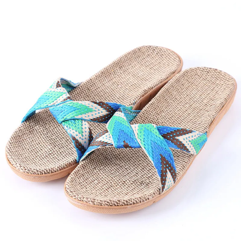 Color Block Cross Belt Slippers