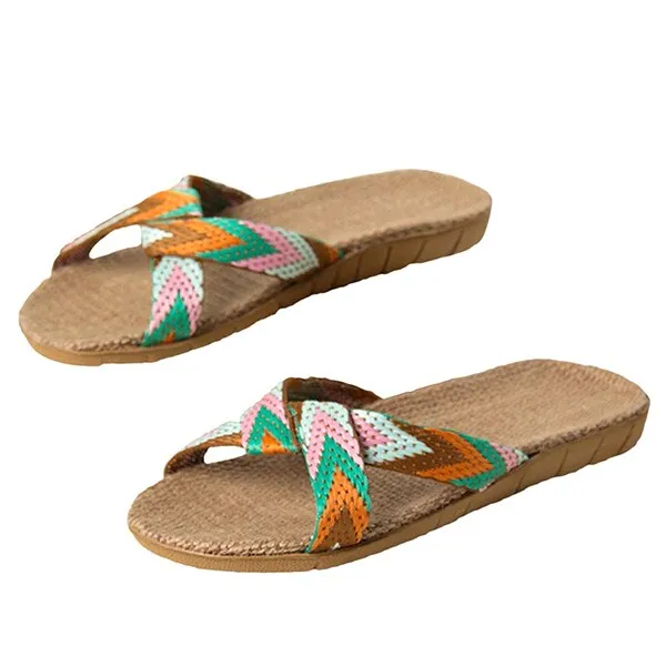 Color Block Cross Belt Slippers