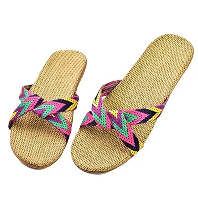Color Block Cross Belt Slippers