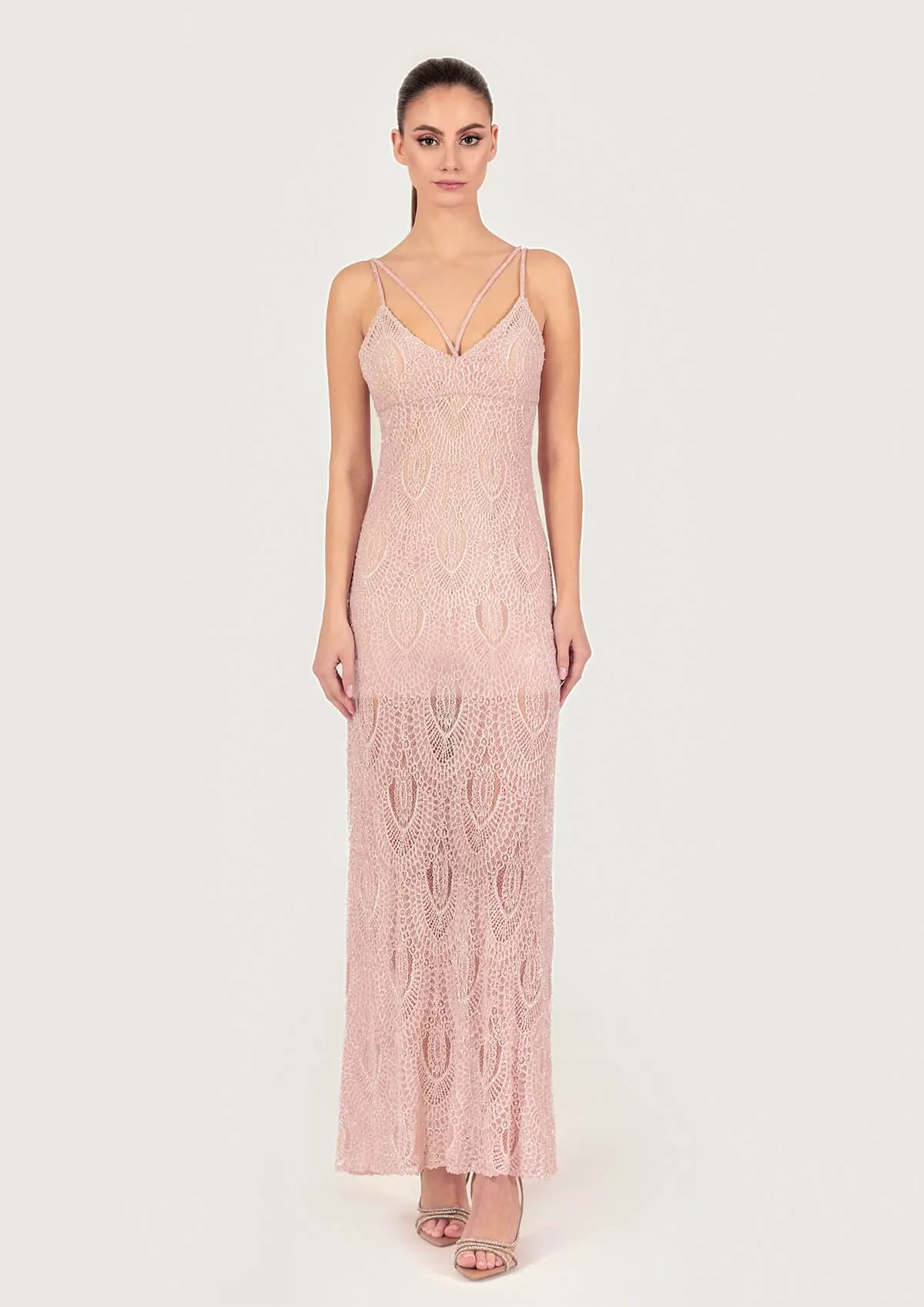 Crystal Embellished Lace Maxi Dress