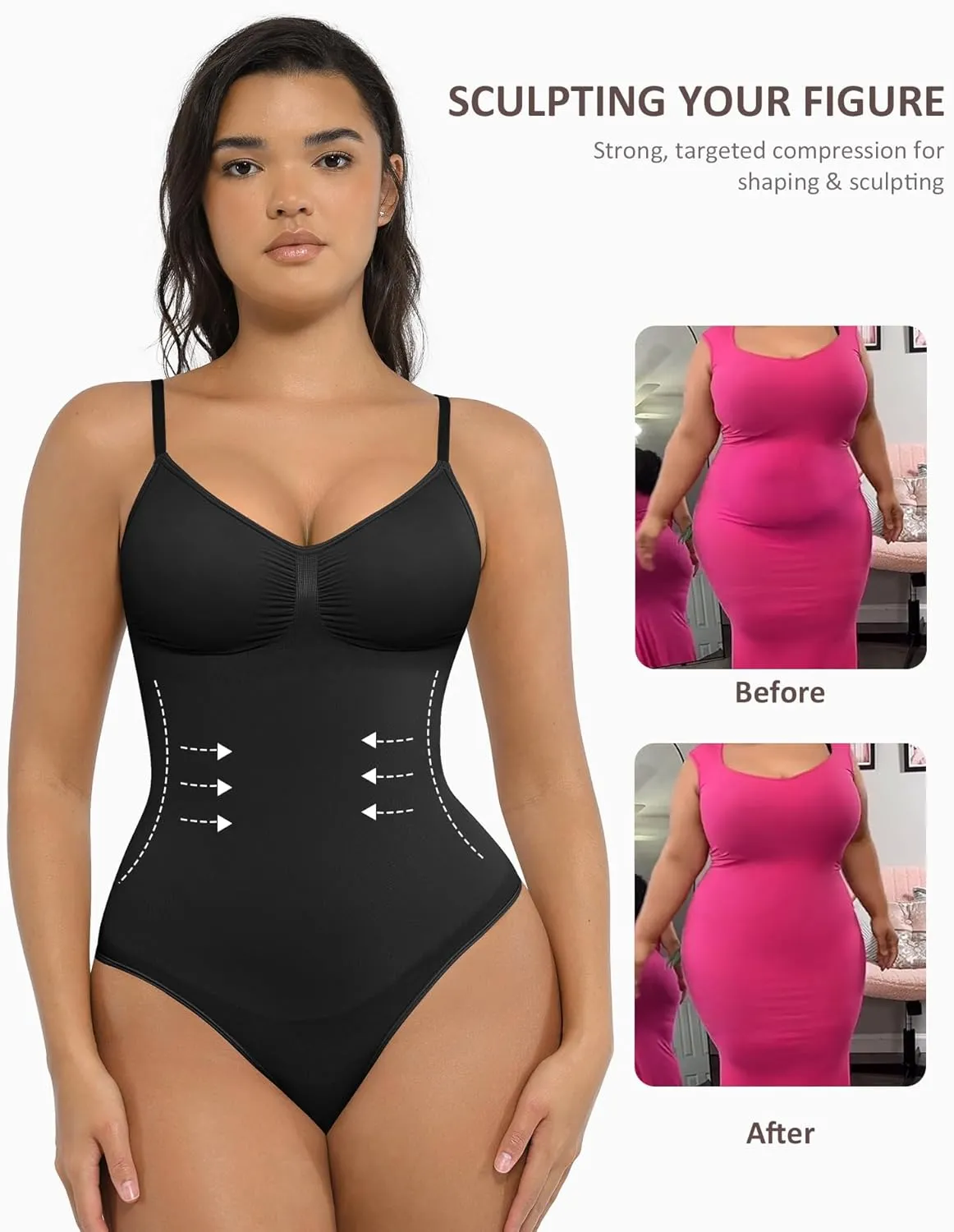 FeelinGirl Shapewear Bodysuit for Women Tummy Control Seamless Sculpting Snatched Waist Body Suit Body Shaper Thong