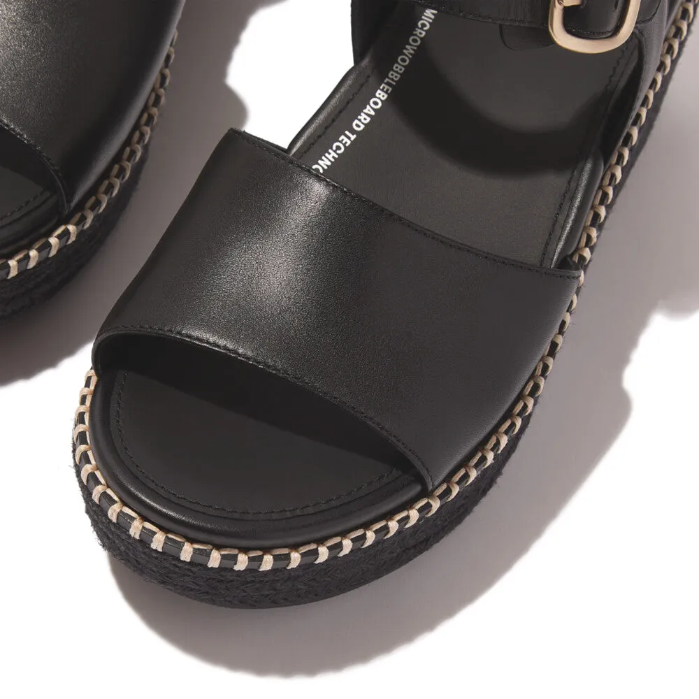 Fitflop Eloise Espadrille Leather Back Strap Wedge Sandals Black