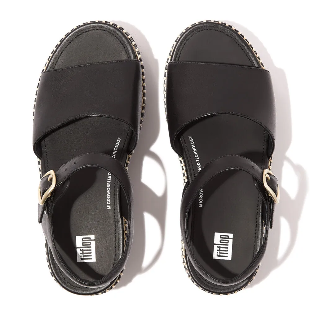 Fitflop Eloise Espadrille Leather Back Strap Wedge Sandals Black