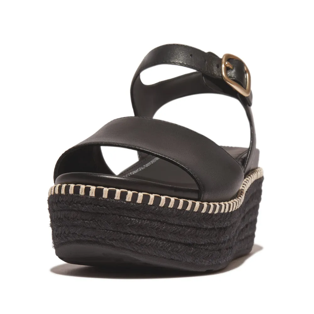 Fitflop Eloise Espadrille Leather Back Strap Wedge Sandals Black