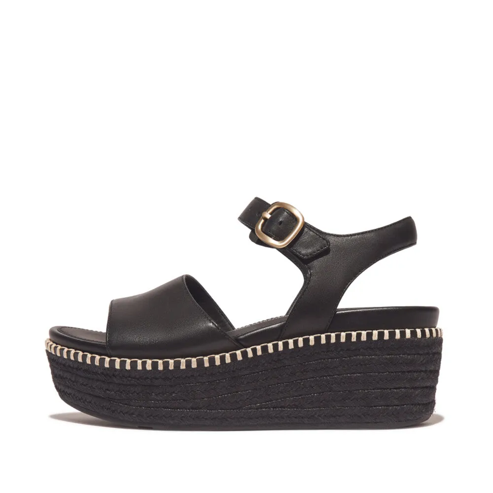 Fitflop Eloise Espadrille Leather Back Strap Wedge Sandals Black