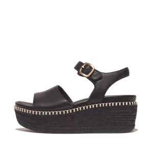 Fitflop Eloise Espadrille Leather Back Strap Wedge Sandals Black