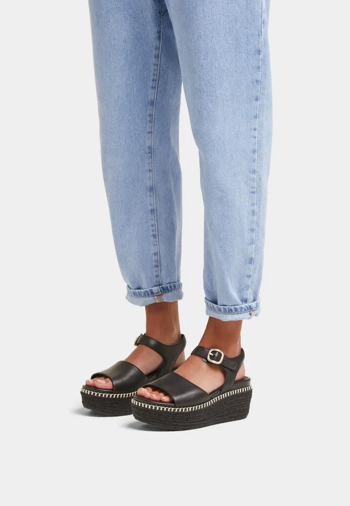 Fitflop Eloise Espadrille Leather Back Strap Wedge Sandals Black