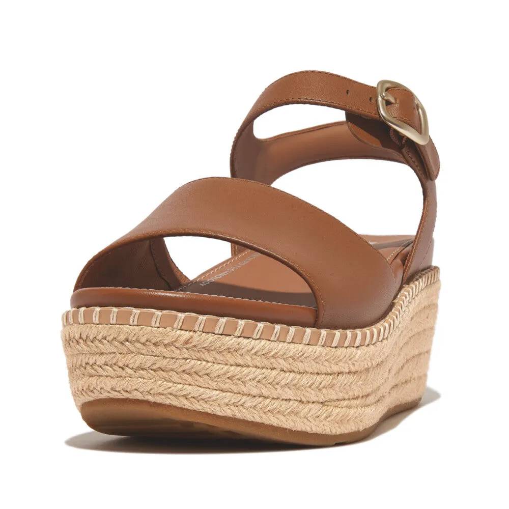 Fitflop Eloise Espadrille Leather Back Strap Wedge Sandals Light Tan