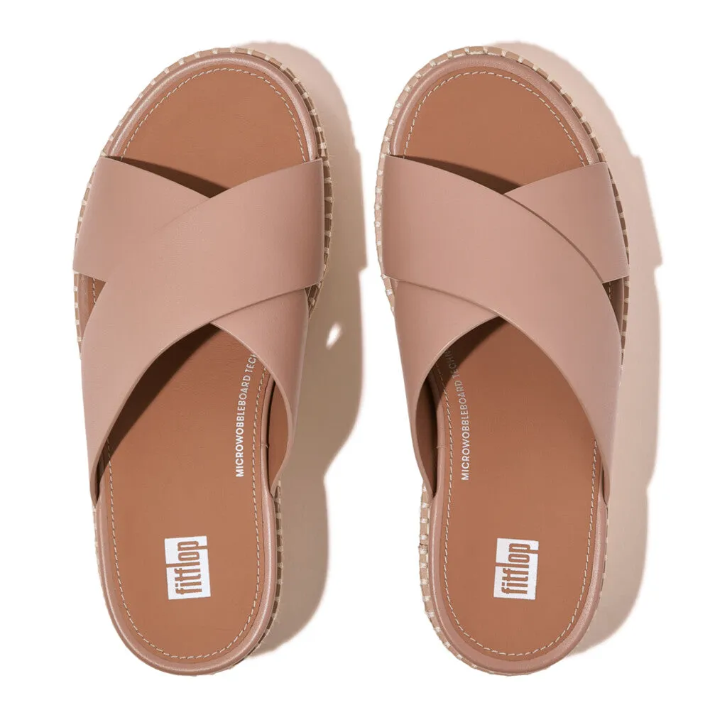 Fitflop Eloise Espadrille Leather Wedge Cross Slide Beige Buff