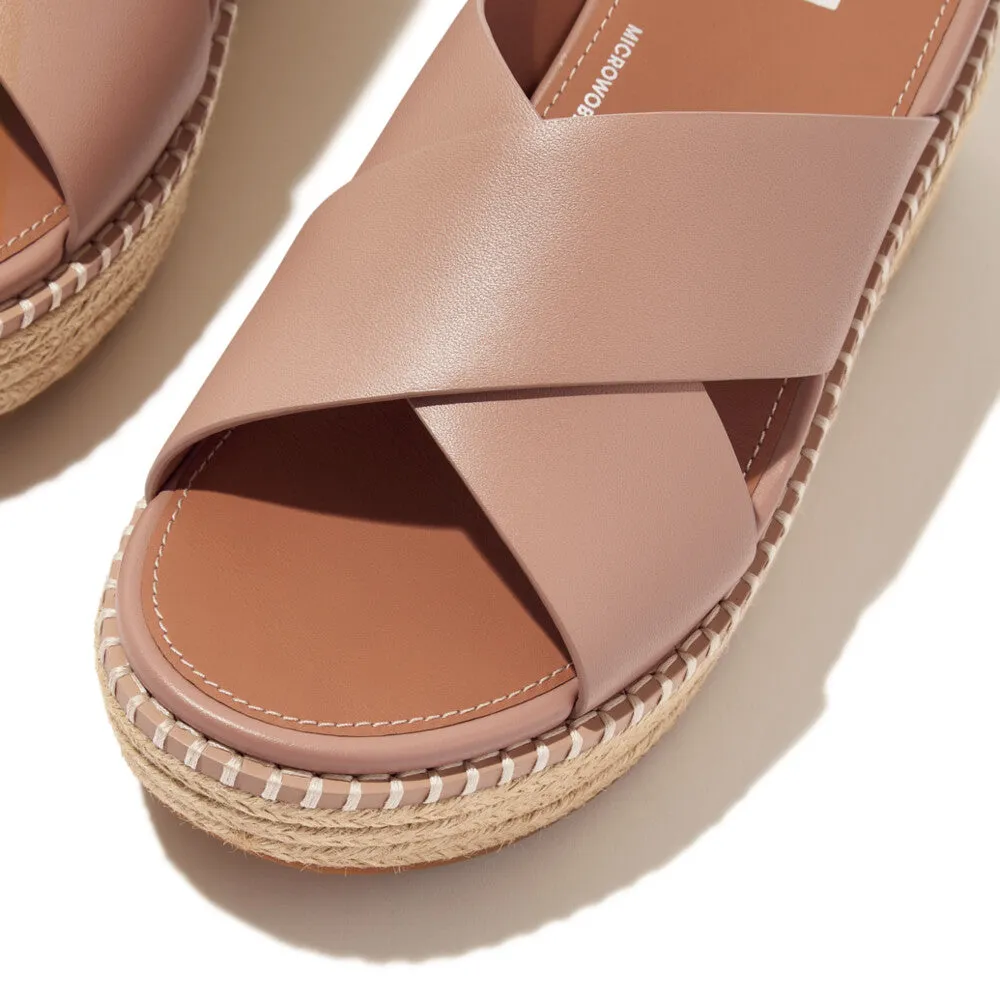 Fitflop Eloise Espadrille Leather Wedge Cross Slide Beige Buff