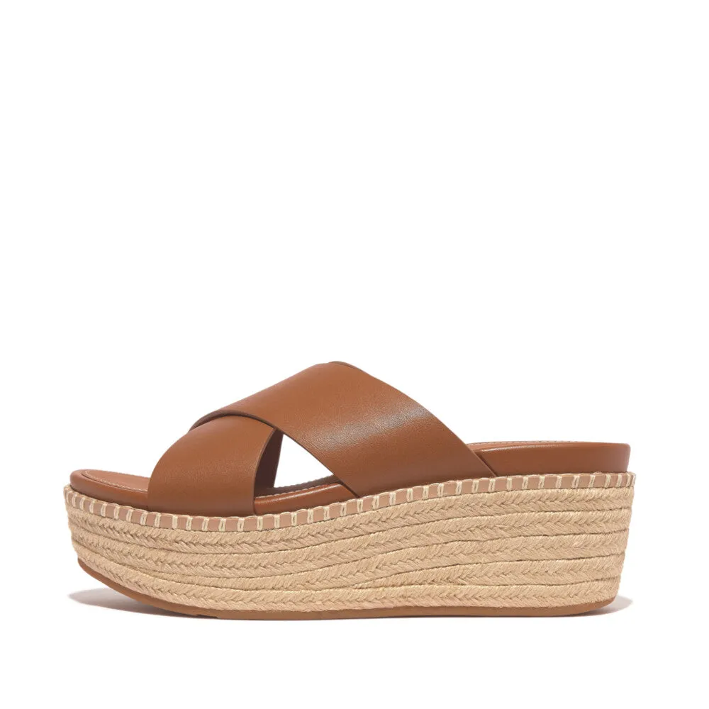 FitFlop Eloise Espadrille Leather Wedge Cross Slide Light Tan