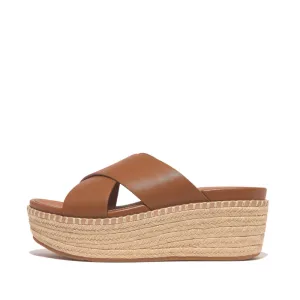 FitFlop Eloise Espadrille Leather Wedge Cross Slide Light Tan