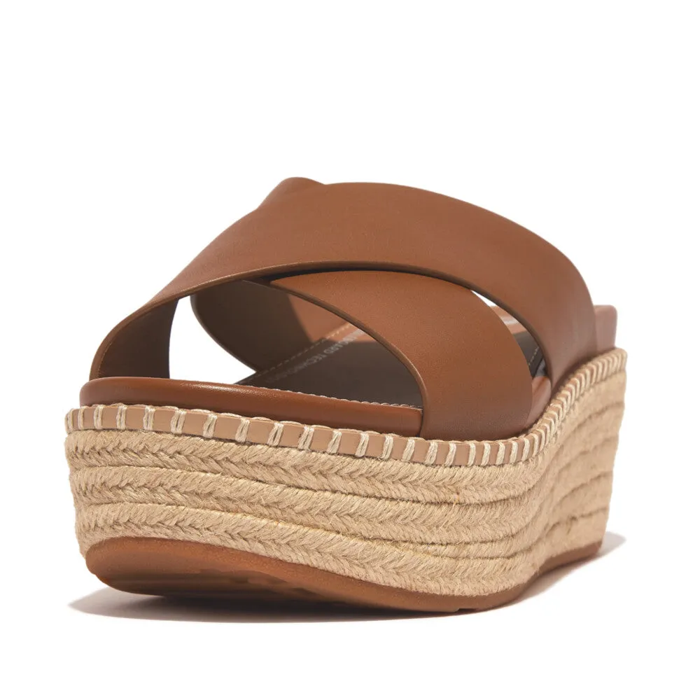 FitFlop Eloise Espadrille Leather Wedge Cross Slide Light Tan