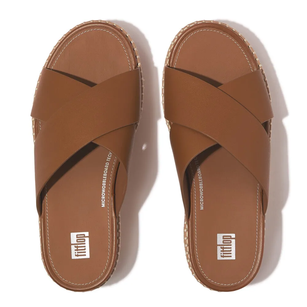 FitFlop Eloise Espadrille Leather Wedge Cross Slide Light Tan