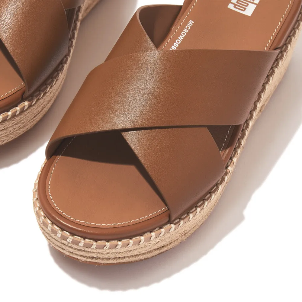 FitFlop Eloise Espadrille Leather Wedge Cross Slide Light Tan