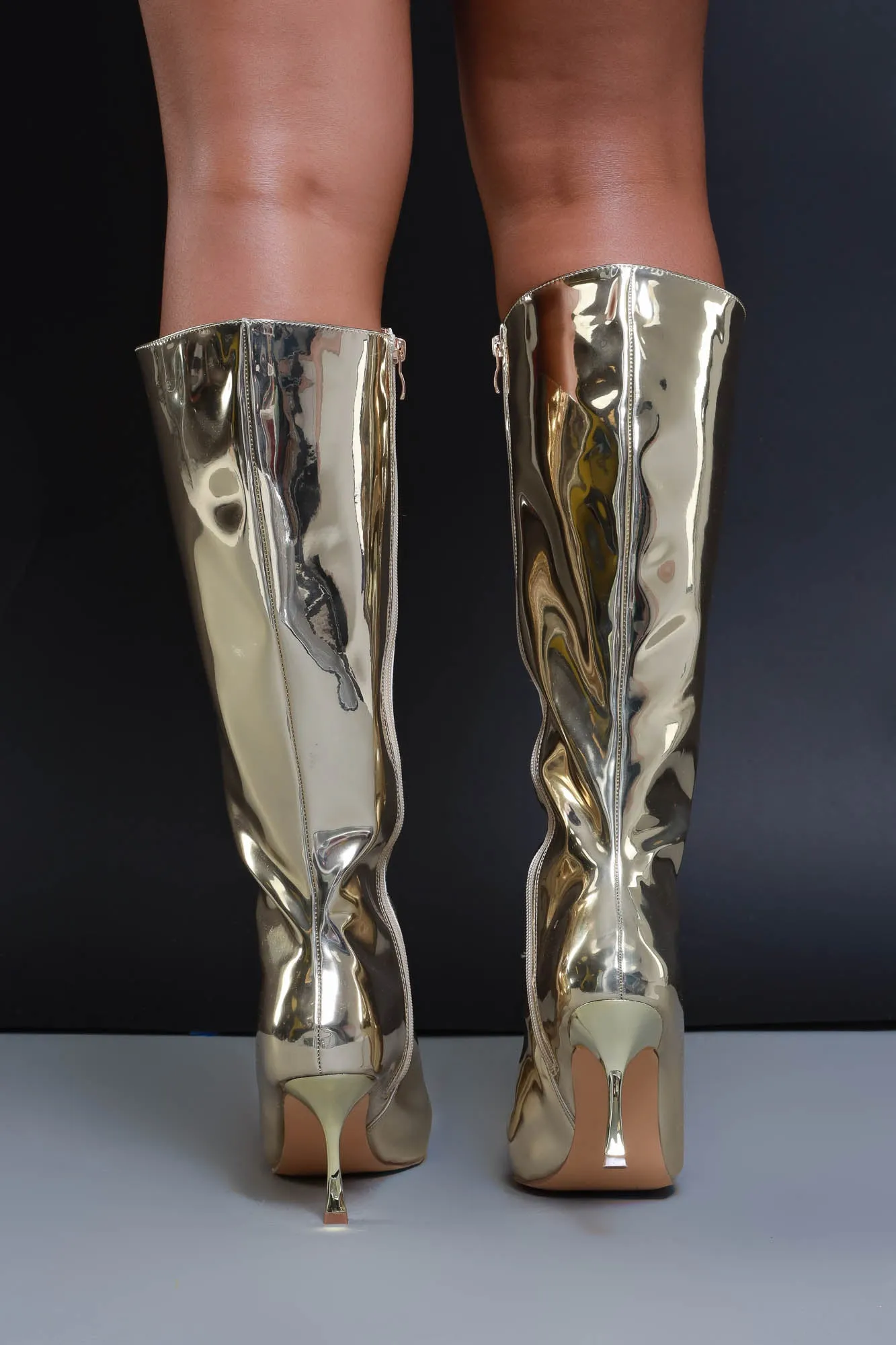 For The Night Shiny Faux Leather Boots - Gold
