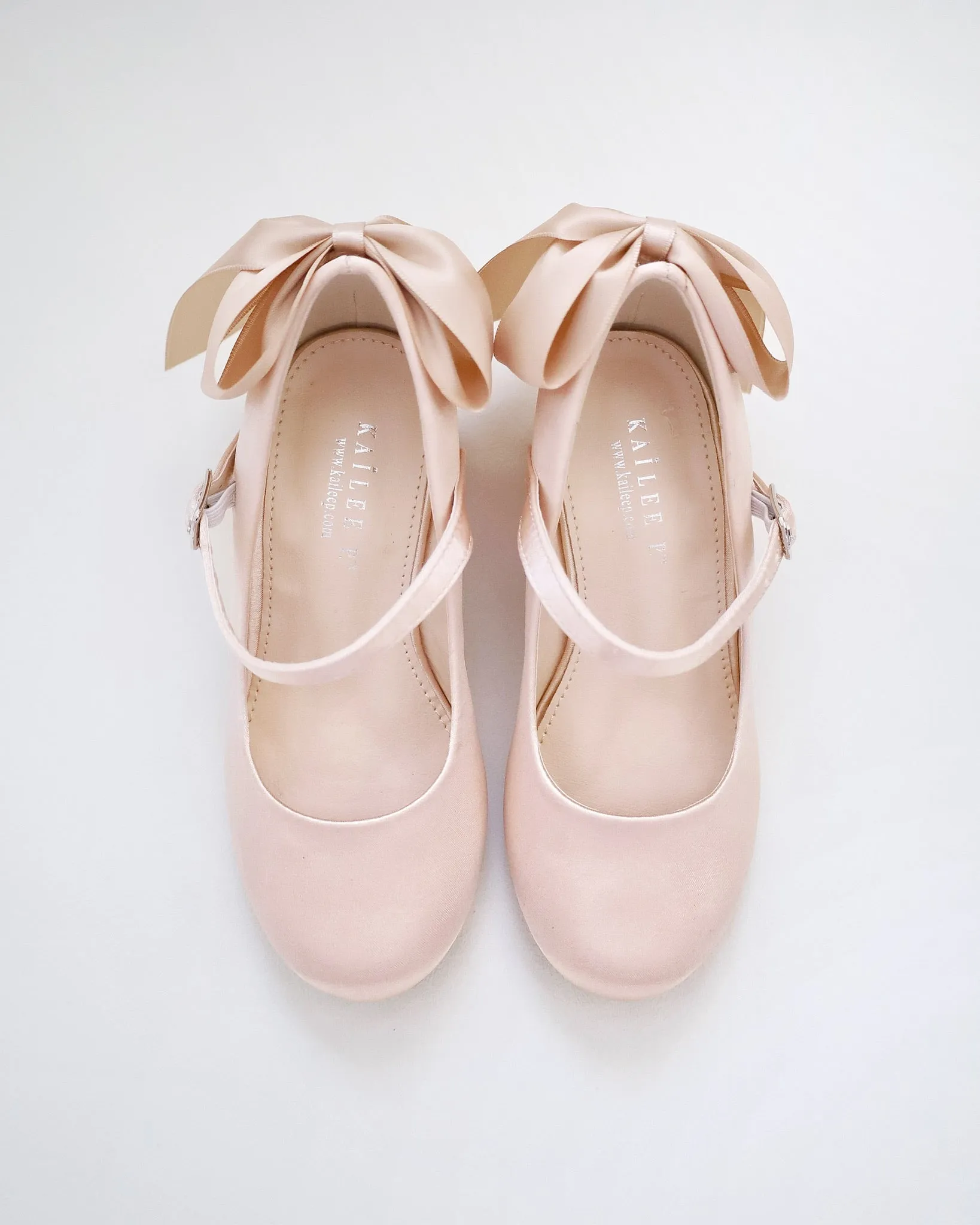 Girls Satin Mary Jane Block Heel with Back Satin Bow