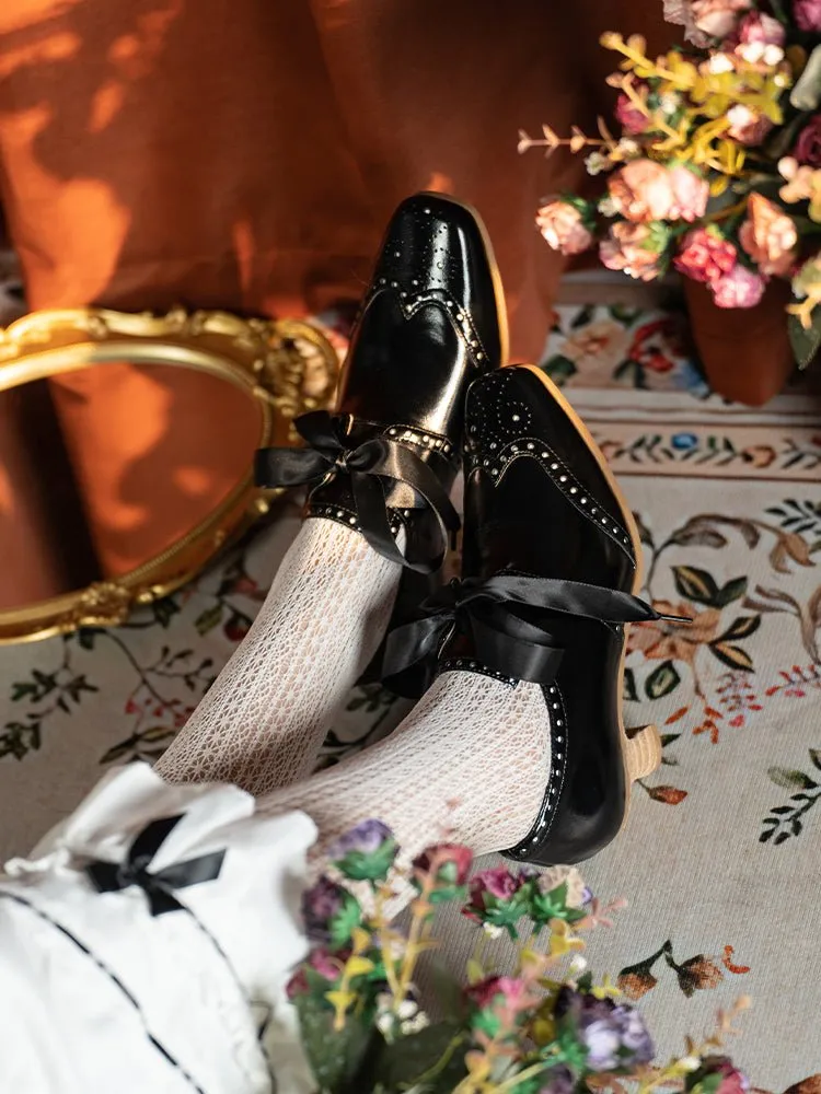 Handmade 1930s Vintage-Inspired Patent Leather Lace-Up Brogues - Retro Low Heel Oxford Shoes