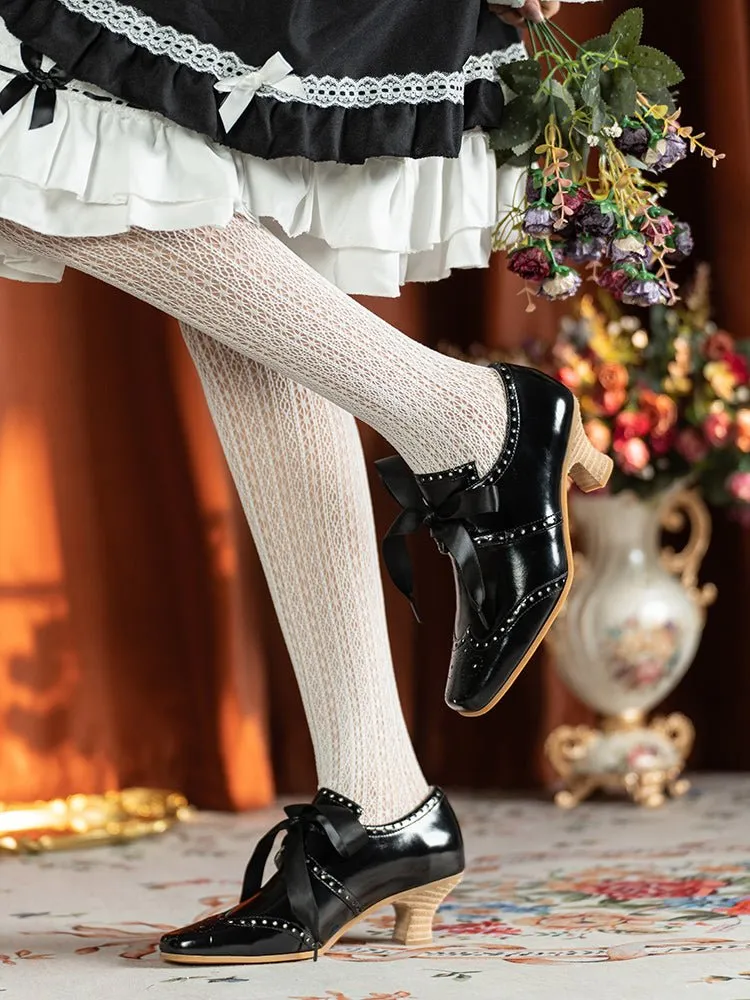 Handmade 1930s Vintage-Inspired Patent Leather Lace-Up Brogues - Retro Low Heel Oxford Shoes