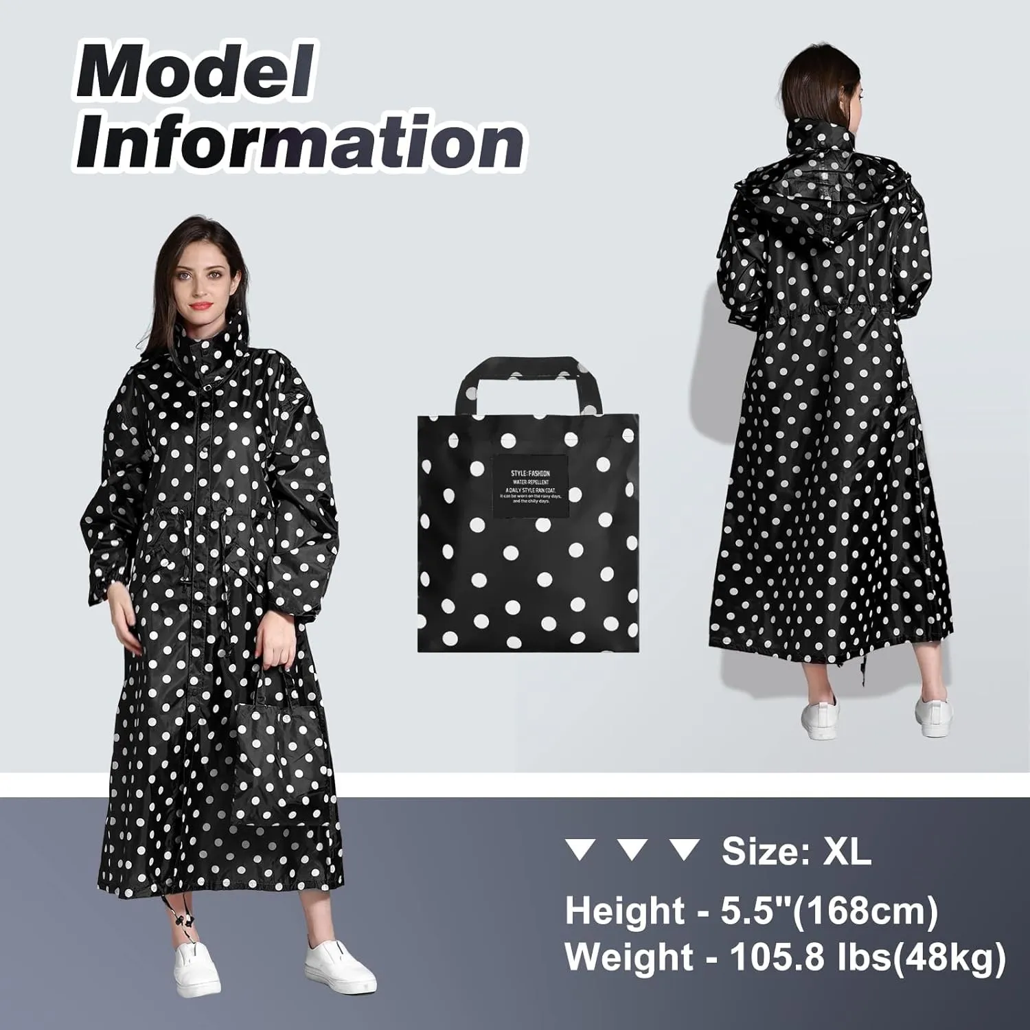LAMA Womens Long Raincoats Rain Jacket Waterproof Packable Hooded Windbreaker Lightweight Adjustable Waist for Outdoor