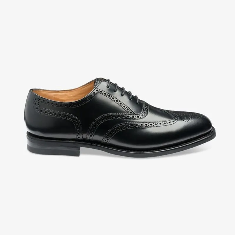Loake 302 Brogued Wide Fit Mens Leather Shoe - Black Polished Leather