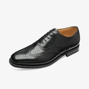 Loake 302 Brogued Wide Fit Mens Leather Shoe - Black Polished Leather