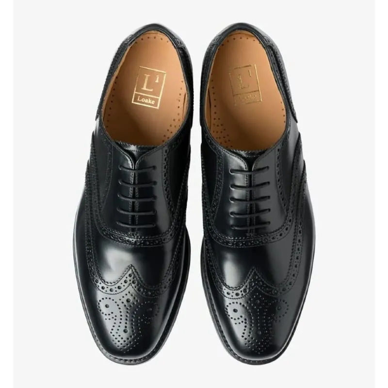 Loake 302 Brogued Wide Fit Mens Leather Shoe - Black Polished Leather