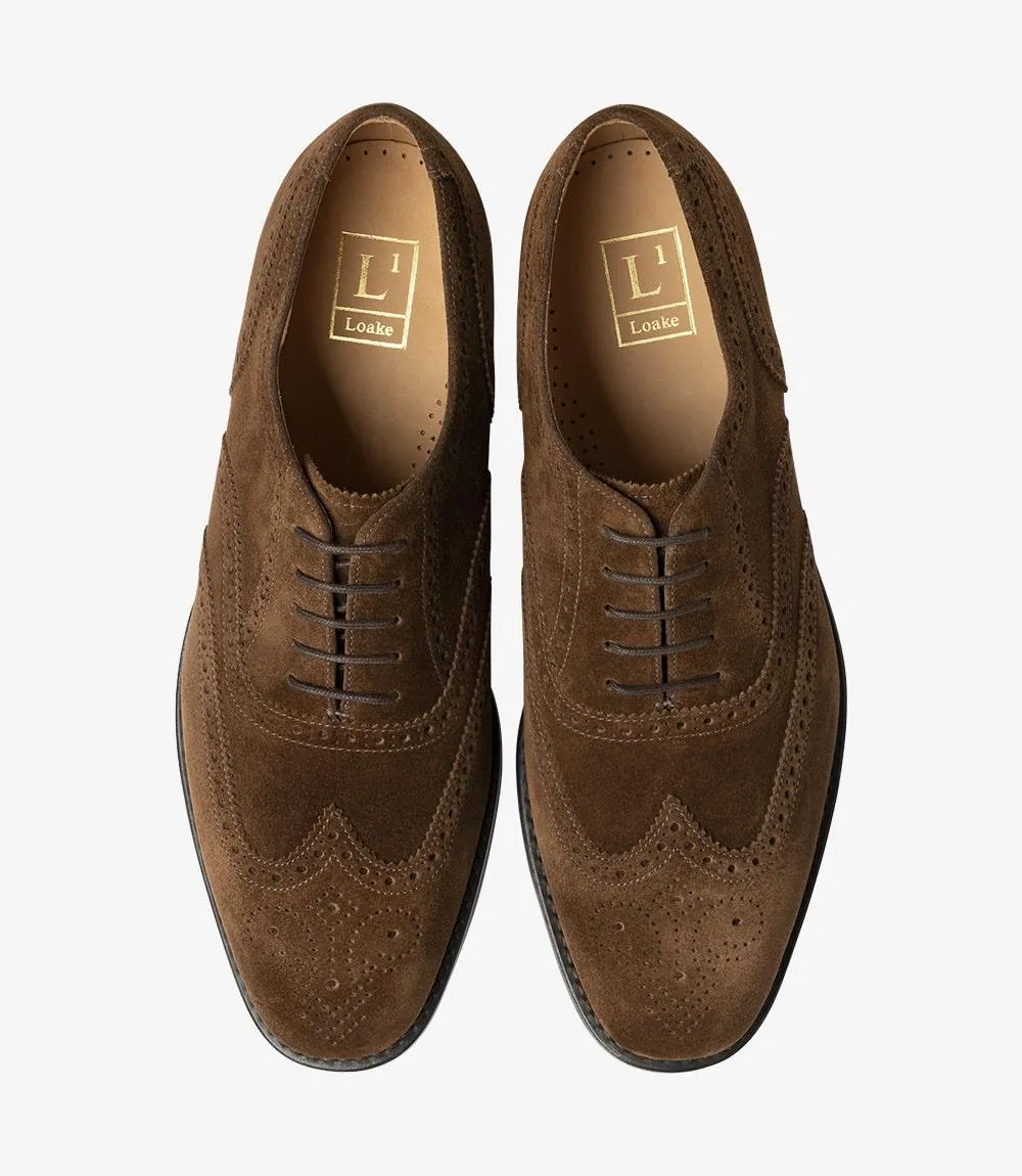 LOAKE 302 BROWN SUEDE OXFORD BROGUE RUBBER SOLE G-WIDE