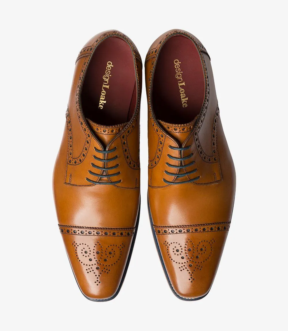 LOAKE FOLEY TAN DERBY SEMI BROGUE LEATHER SOLE F-MEDIUM