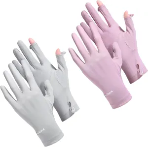Loopeer 2 Packs Women UV Sun Protection Gloves Full Finger Touchscreen Non Slip Breathable Summer Outdoor Gloves