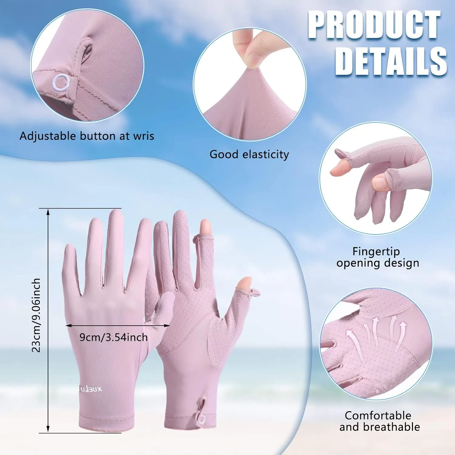 Loopeer 2 Packs Women UV Sun Protection Gloves Full Finger Touchscreen Non Slip Breathable Summer Outdoor Gloves